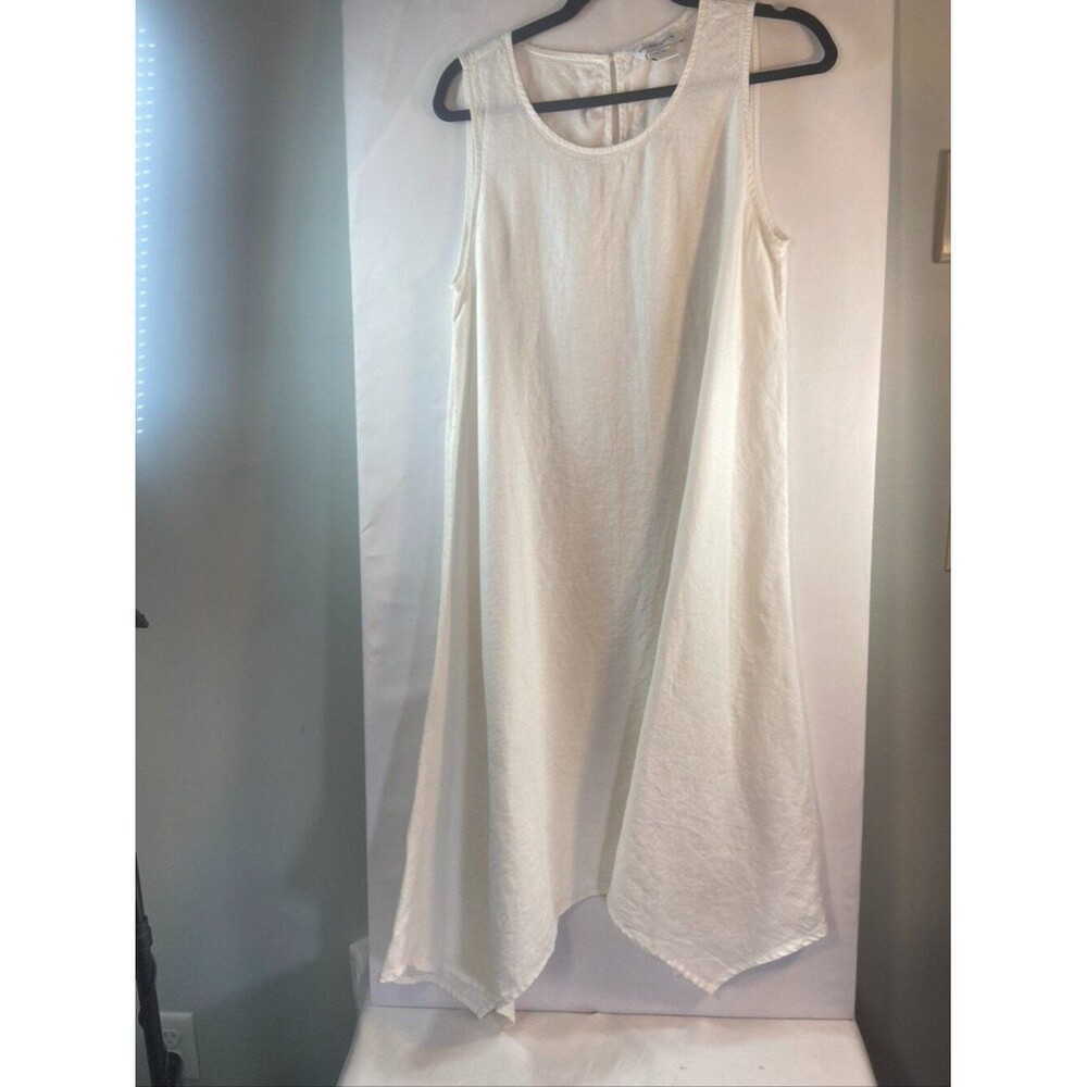 PECK & PECK WHITE LINEN HANKERCHIEF HEM DRESS SZ LARGE CLEAN BEACH WEAR